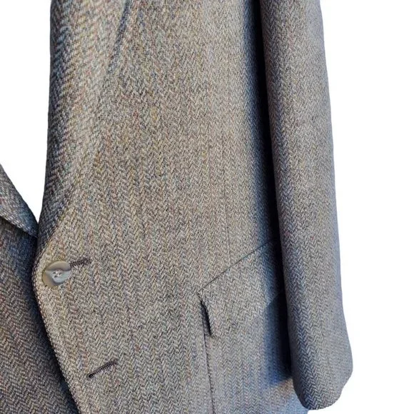 1980's Hastings Tan Herringbone 2 Button Wool Sport Coat Dress Jacket Cosplay L